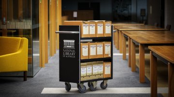 Trolley with manuscript boxes